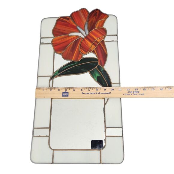Vtg STAINED GLASS MIRROR WALL HANGING PICTURE FLOWER TROPICAL WINDOW SUN CATCHER - Picture 7 of 8